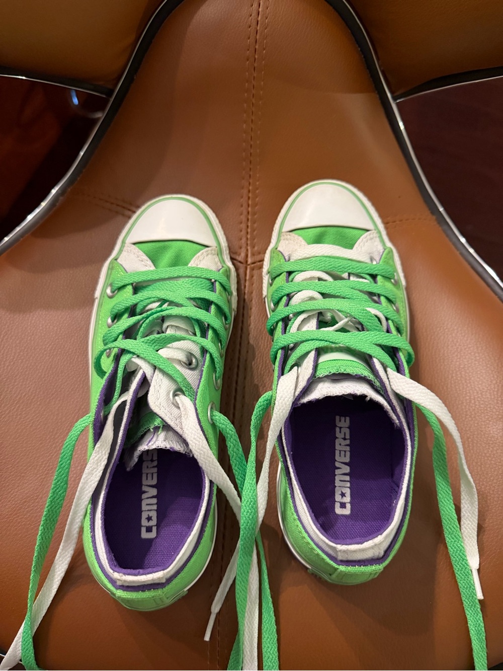 Converse Kids Green Low-Top Sneakers with Purple Insole